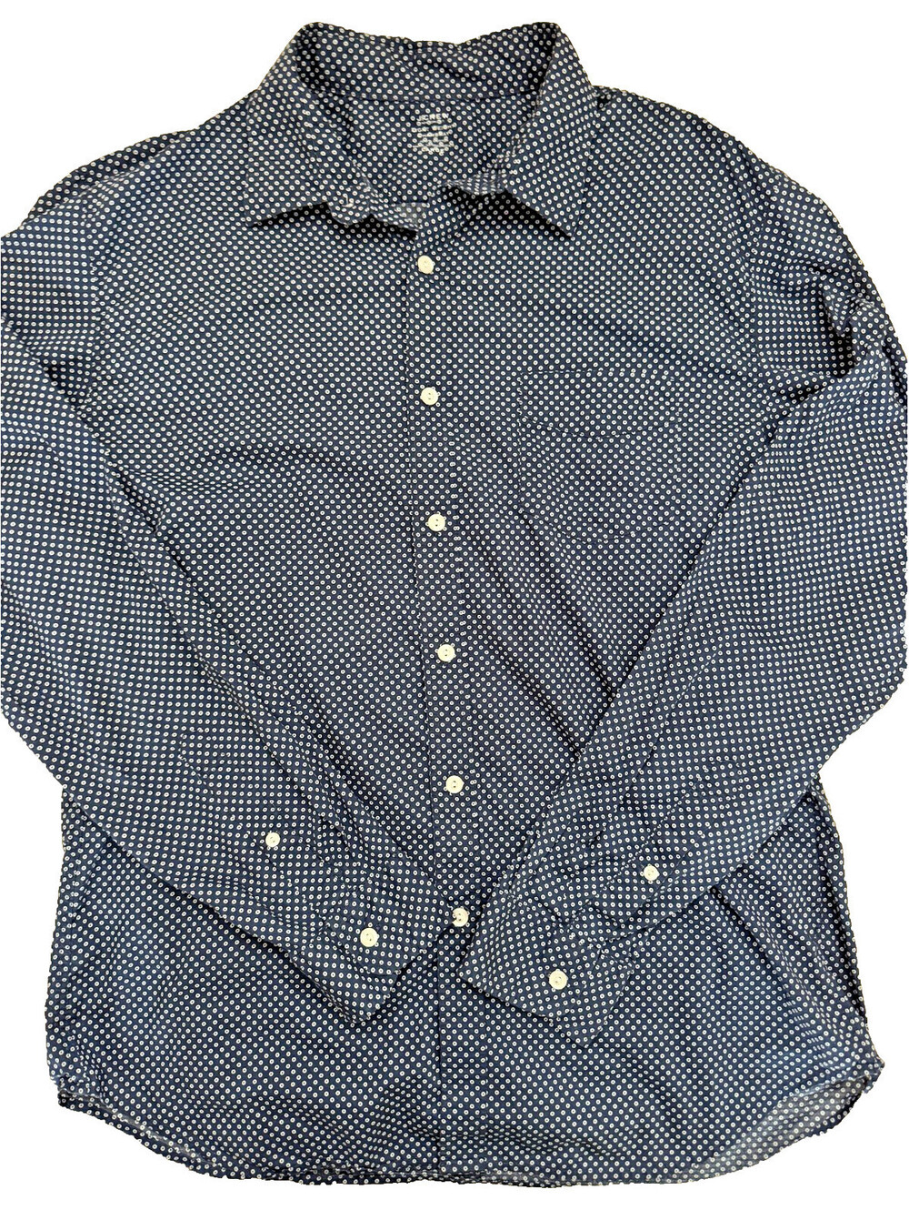 J. Crew Men's Long Sleeve Chambray Shirt Large Navy Blue w/ Dots Lightweight